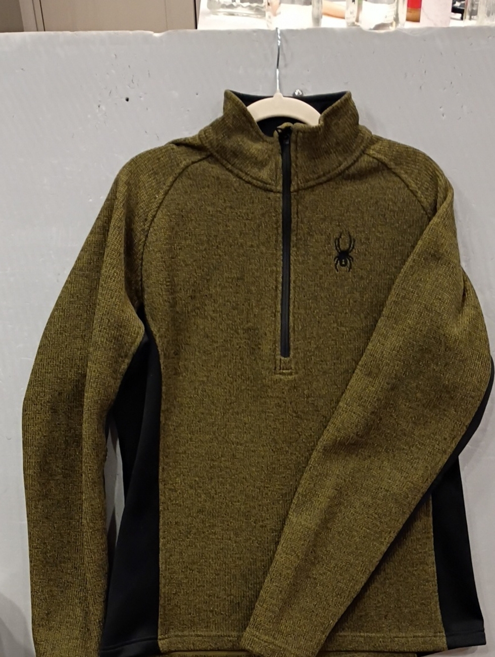 Spyder Olive Green and Black Quarter-Zip Sweater